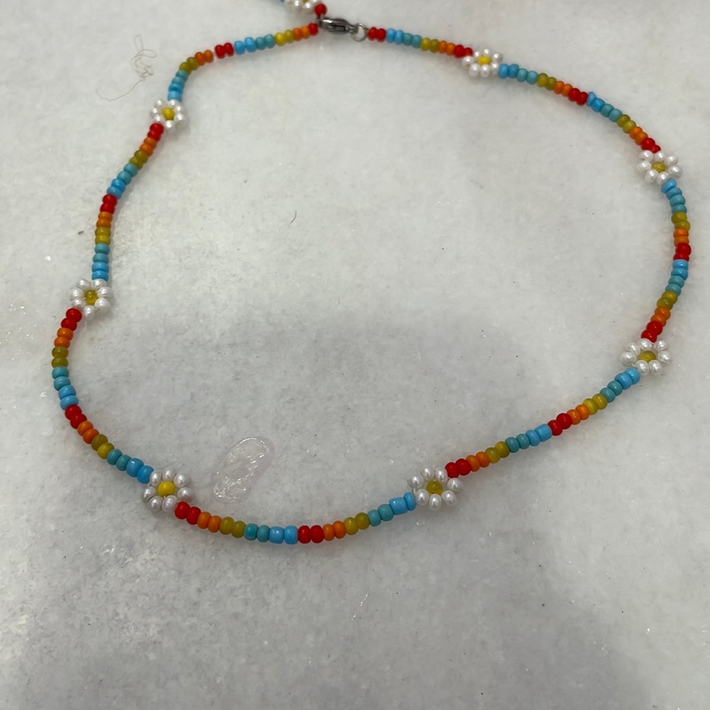 Rainbow daisy necklace with matching bracelet
